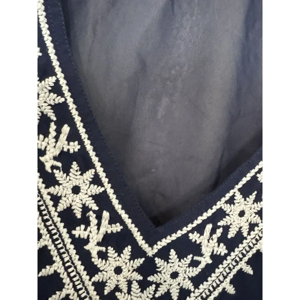 Antonio Melani Navy and White Embroidered Sheer Tunic Top‎ Swim Coverup Resort M